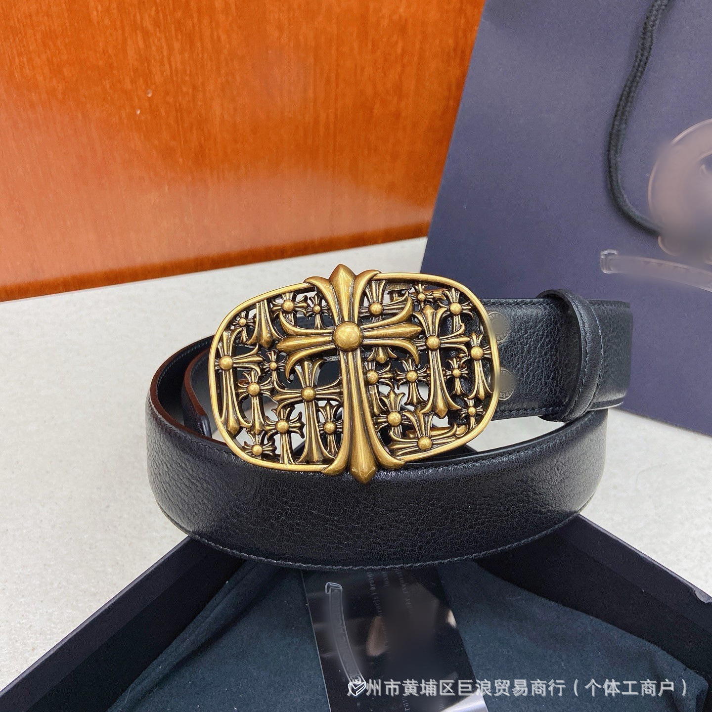 Cinturón Negro de Cuero de 3.8CM con Cruz y Broche, para Hombre y Mujer | Estilo Retro