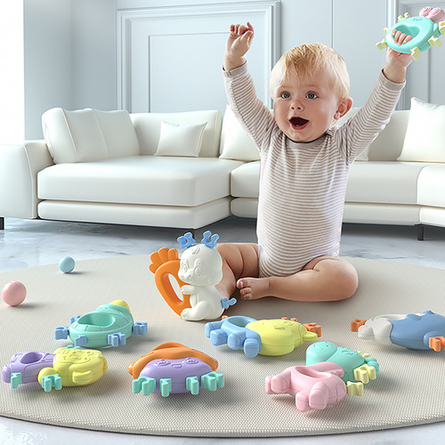 Baby and Toddler Teething Rings Rattles Set Toys for 0-1 Year Old Boys and Girls Soft Silicone Rattles
