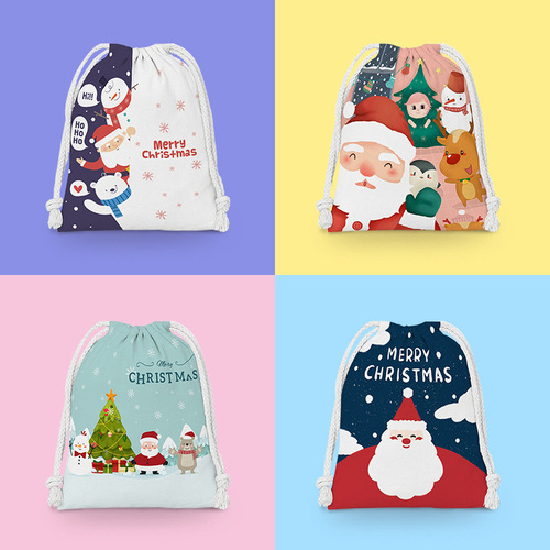 Christmas gift bag drawstring bag cross-border Christmas ornament small cloth bag miscellaneous storage bag portable