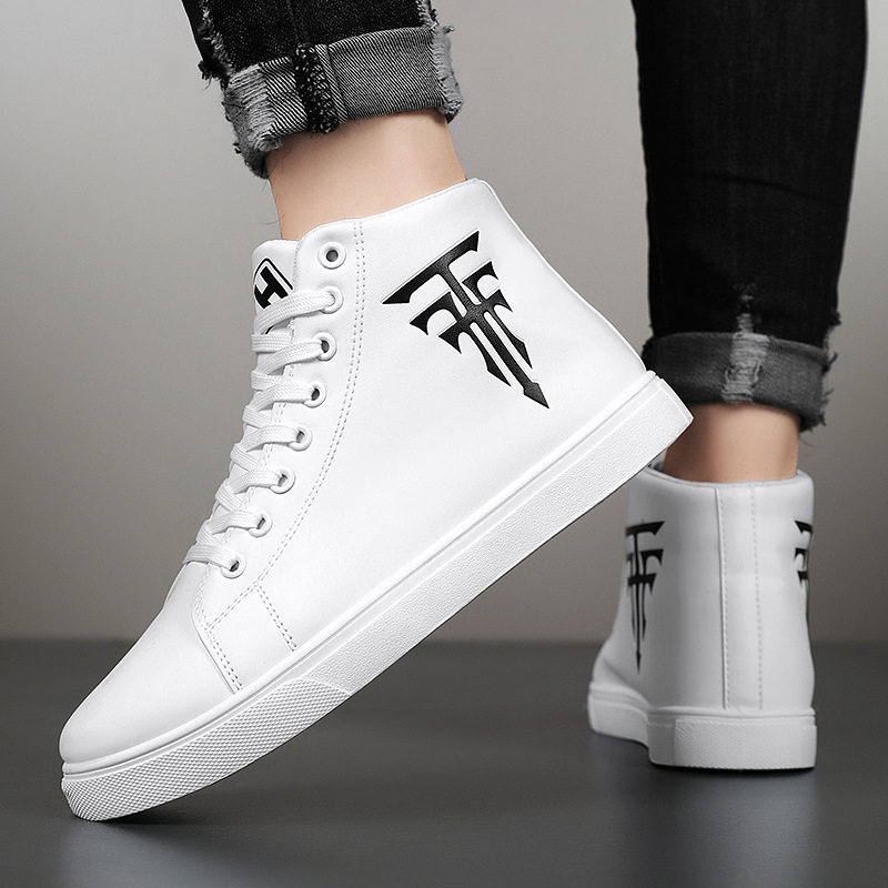 Herr high top casual sneakers i läder halkfria andningsbara vita_voghion.com