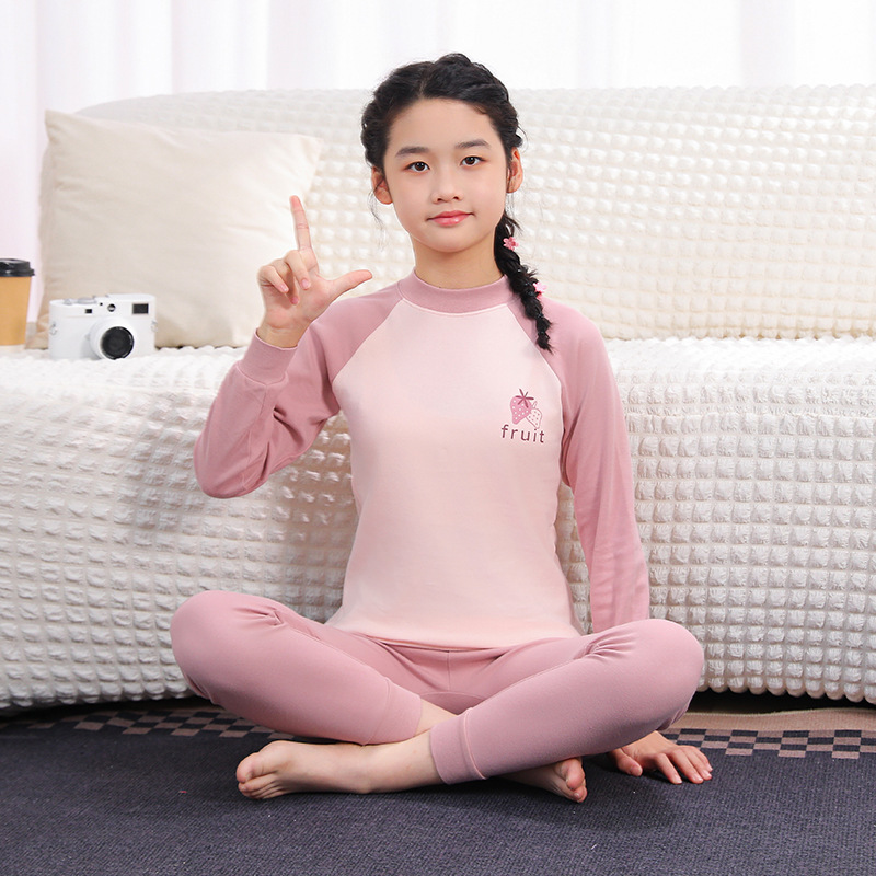 青少年秋衣秋裤纯棉男大童睡衣中学生打底棉毛衫女童保暖内衣套装|undefined