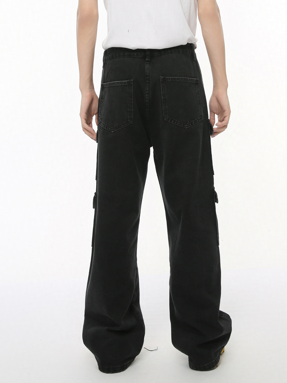 MTLCLOTHES Hombres| Coreana de la industria pesada suelta de la calle de moda recta multi-bolsillo decoración de piernas anchas jeans