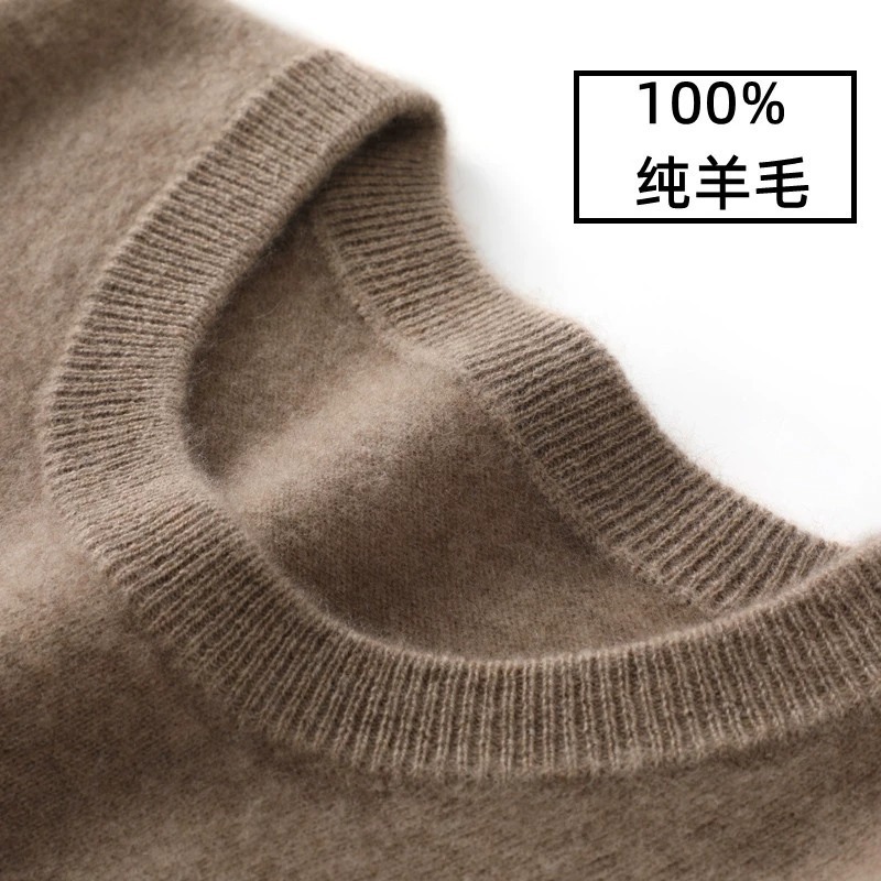 Round Neck Cashmere Sweater Men's Pure Cashmere Bottoming Sweater Jacket Wool Sweater Men's Autumn and Winter Knitted Sweater Top