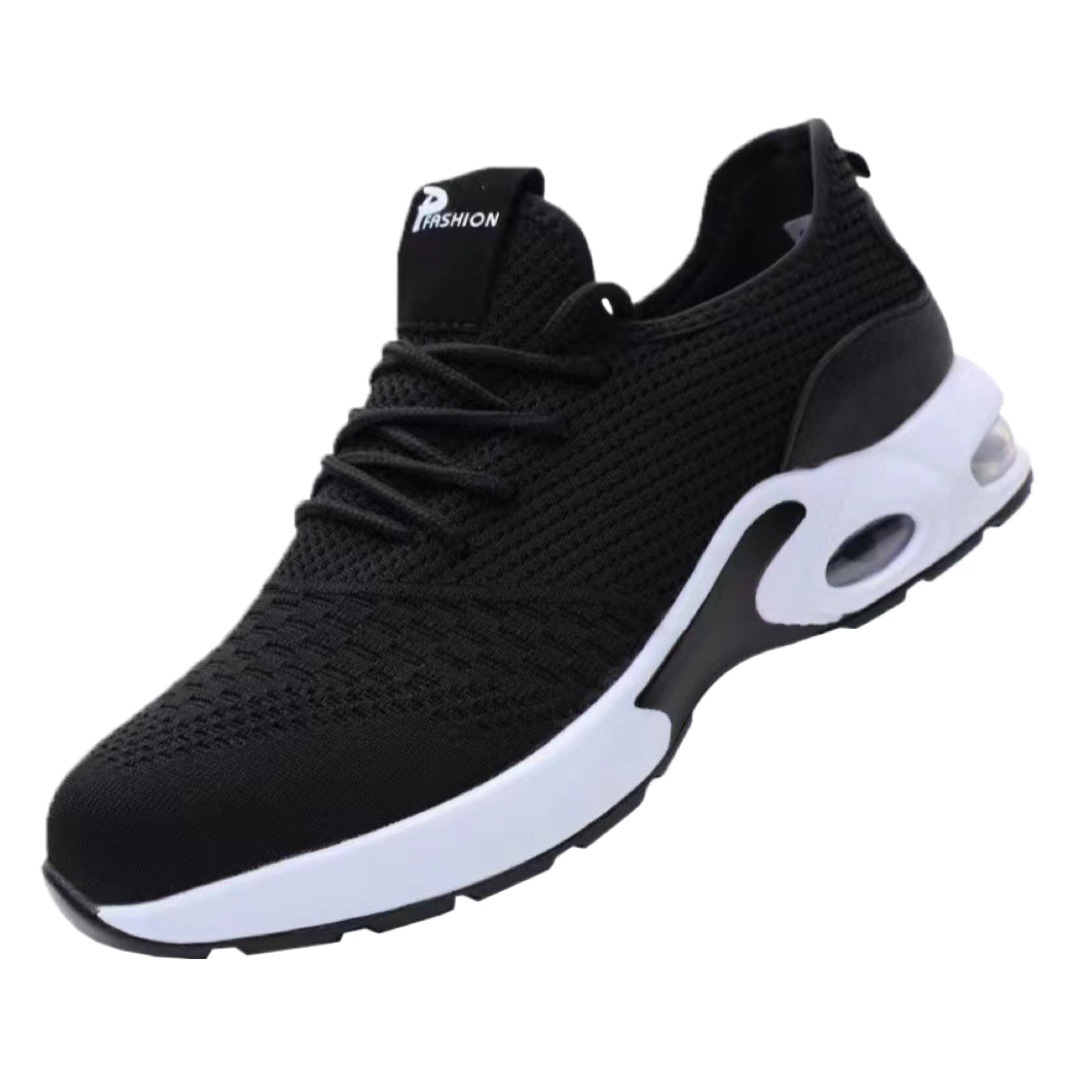 Fábrica de zapatos de protección de cojín de aire tejido de vuelo transfronterizo al por mayor anti-Smashing anti-piercing cómodo transpirable protección de seguridad zapatilla de deporte