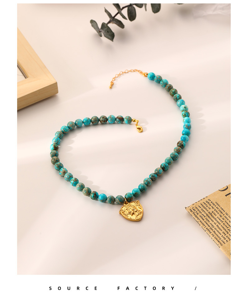 Retro Geometric Turquoise Copper Pendant Necklace 1 Piece