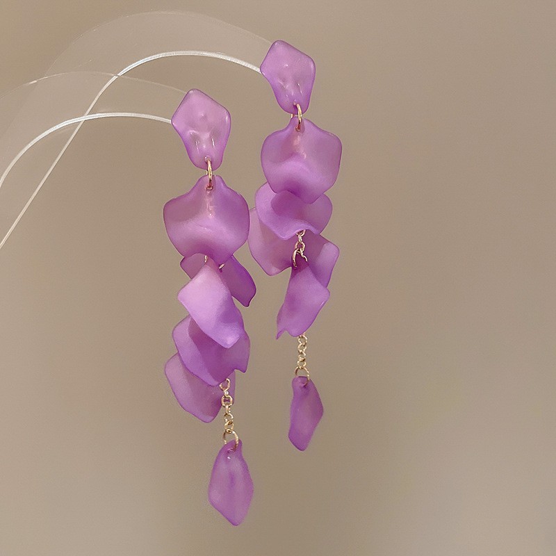 Pendientes de borla de flores de tela de aguja de plata Pendientes de estilo de vacaciones junto al mar