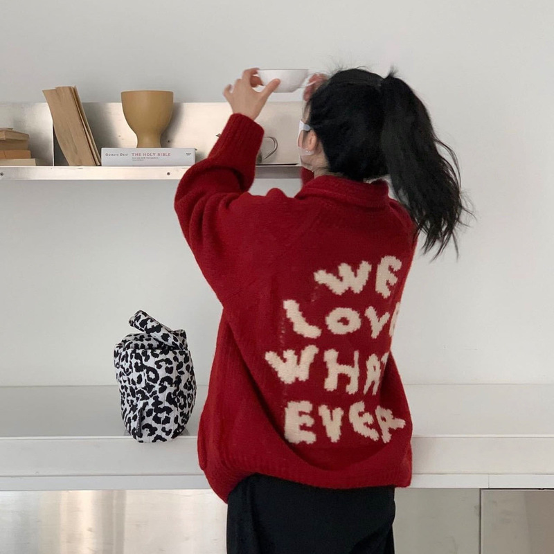 Special Offer Non-Refundable/Korean Style Smiley Jacquard Back Letter Knitwear Zipper Cardigan Lapel Knitwear Special Offer Non-Refundable/Korean Style Smiley Jacquard Back Letter Knitwear Zipper Cardigan Lapel Knitwear