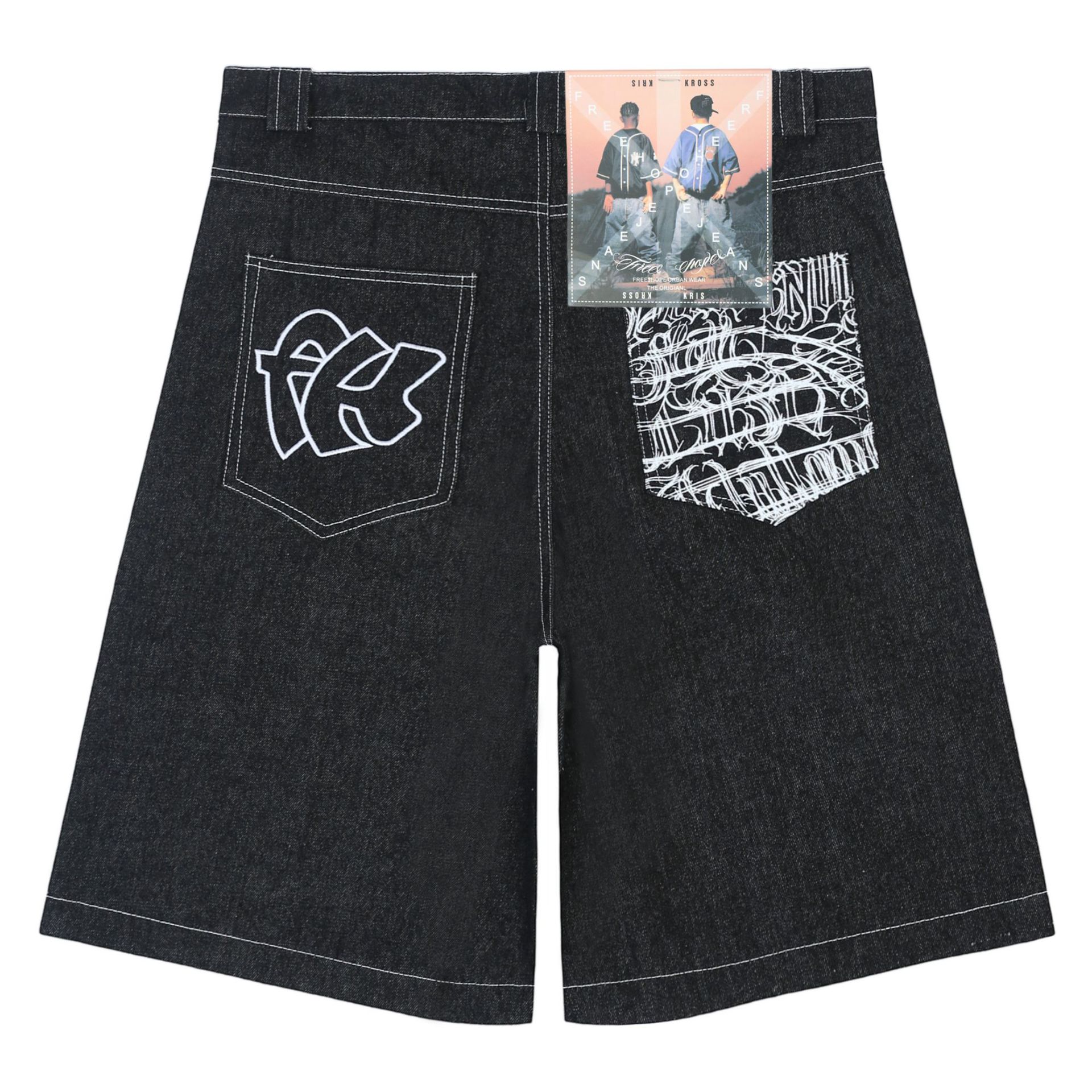 Herr denim shorts chicano stil med blomsterbroderi_voghion.com
