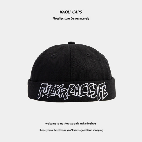 Hats for women, spring and autumn yuppie street landlord hats, Japanese hip-hop street embroidery retro brimless short-cut melon-skin hats for men