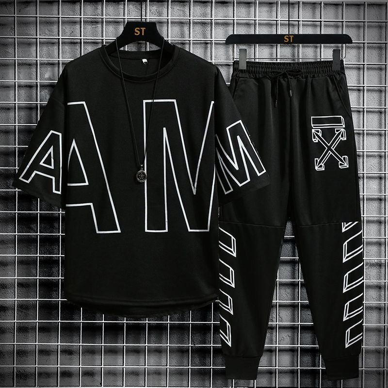 Summer Casual Sportswear Suit Men's Street New Style Handsome Versatile Men's Short-sleeved T-shirt Clothes Men's Complete Set