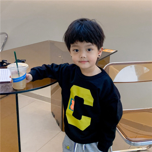 Boys' trendy brand cartoon printed sweatshirts for autumn  new children's Korean style versatile casual clothes for small and medium-sized children