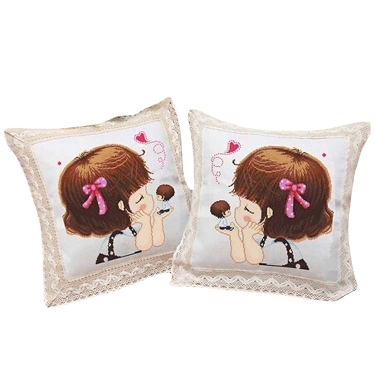 Bordado DIY punto de cruz almohada hecha a mano sala de estar almohada cojín de la boda Lu Bordado pareja de dibujos animados impreso almohada Coche