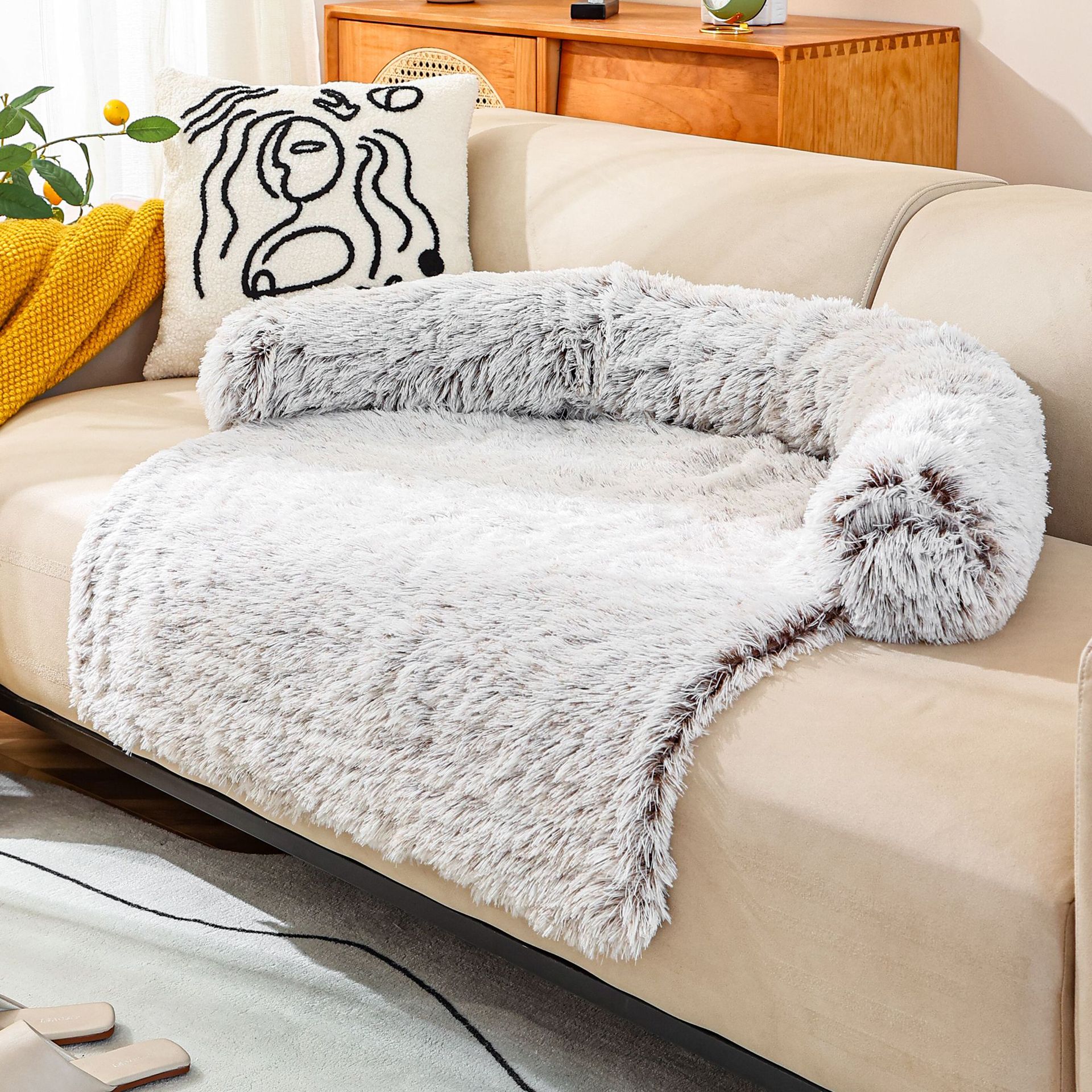 Nido para mascotas de felpa de otoño e invierno, cama para mascotas para perros extraíble y lavable, cómodo para dormir en invierno, fondo de color sólido, antideslizante