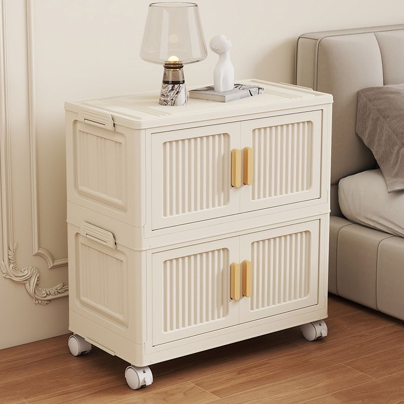 Folding Storage Cabinet, Plastic Multi-Layer Cabinet with Wheels, Household Bedroom Bedside Cabinet, Rental House Clutter Organization