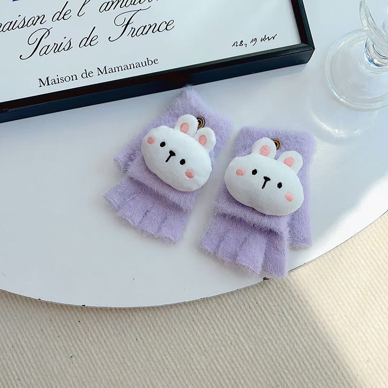 Guantes de dibujos animados para niños de invierno para niños y niñas con guantes plegables de peluche de medio dedo de los estudiantes de primaria de escritura guantes de moda