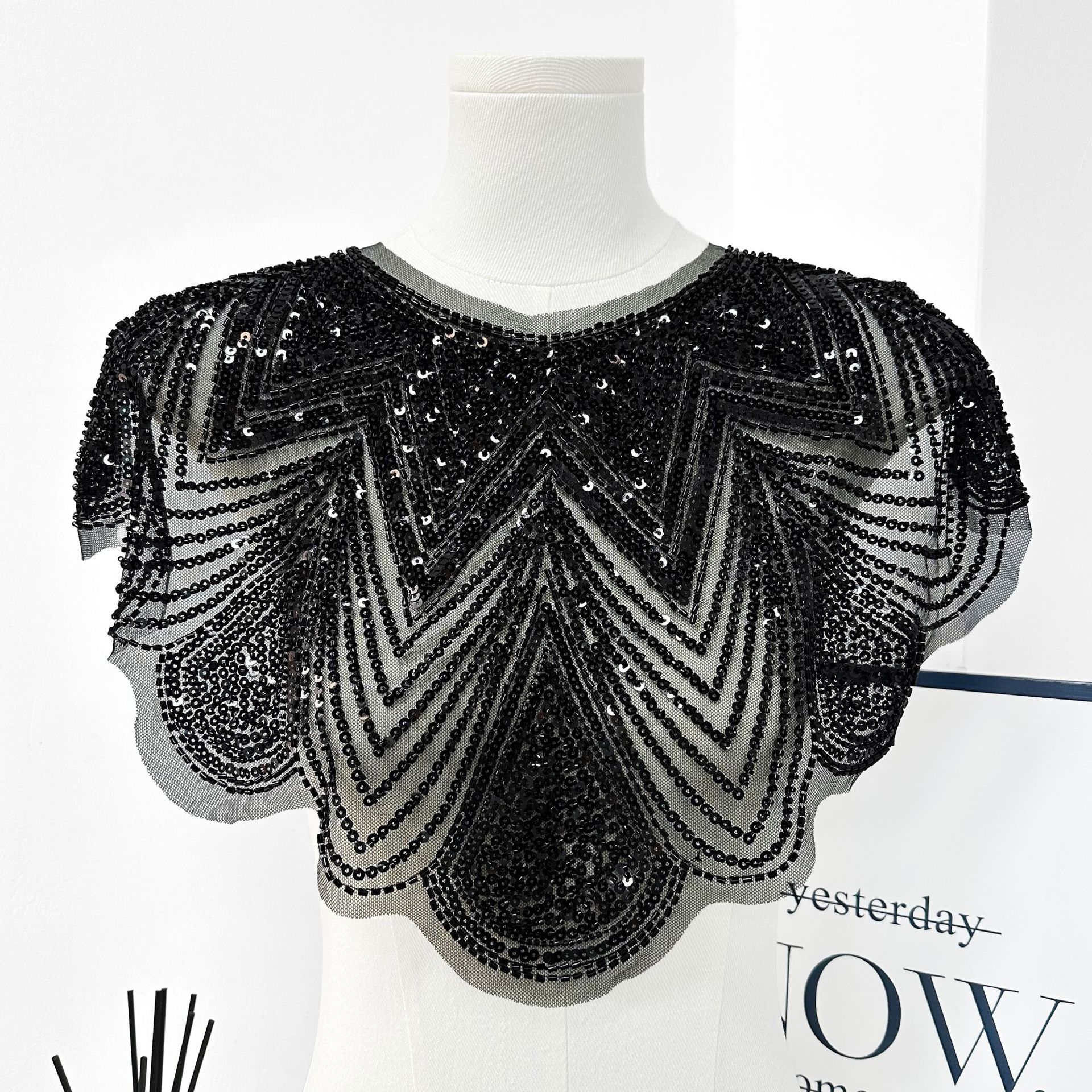 Vestido de noche con cuello frontal de sequillas vestido de espectáculo de ropa exterior de venta cruzada de Europa y América accesorios de ropa de cuello redondo de sequillas image 10