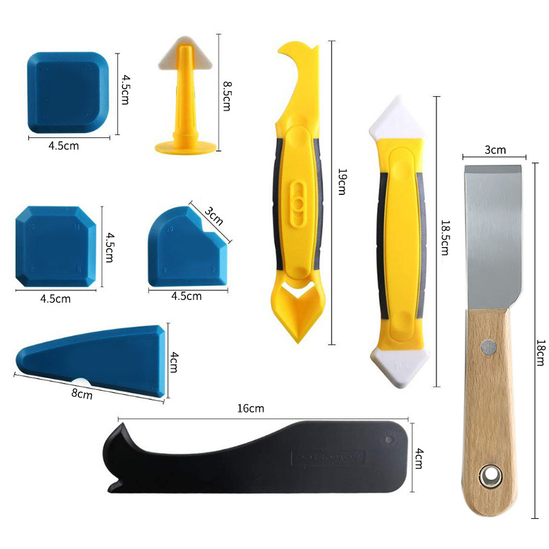 阴角玻璃胶抹铲胶器角度刮板清除残胶美缝工具九件套B清洁多功能