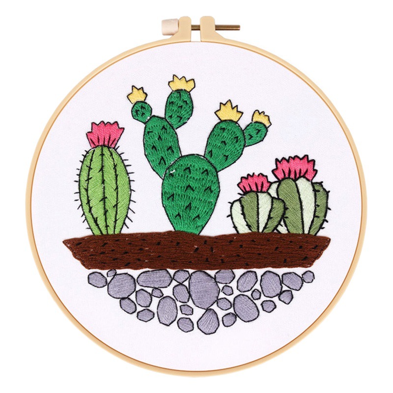 Flor y hoja paisaje tulipán hecho a mano DIY tela novato europeo bordado flor y hierba material paquete kit Kit de costura