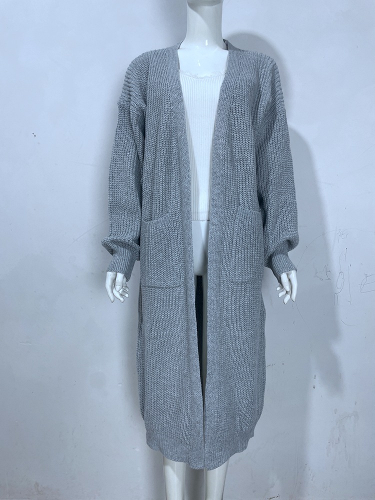 Cardigan maglione sciolto da donna con maniche a lanterna_voghion.com