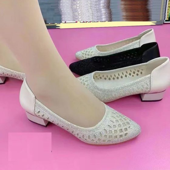 Korean version of Doudou working single-layer shoes spring and summer new thick heel women's shoes comfortable European and American mesh pointed fashionable shoes