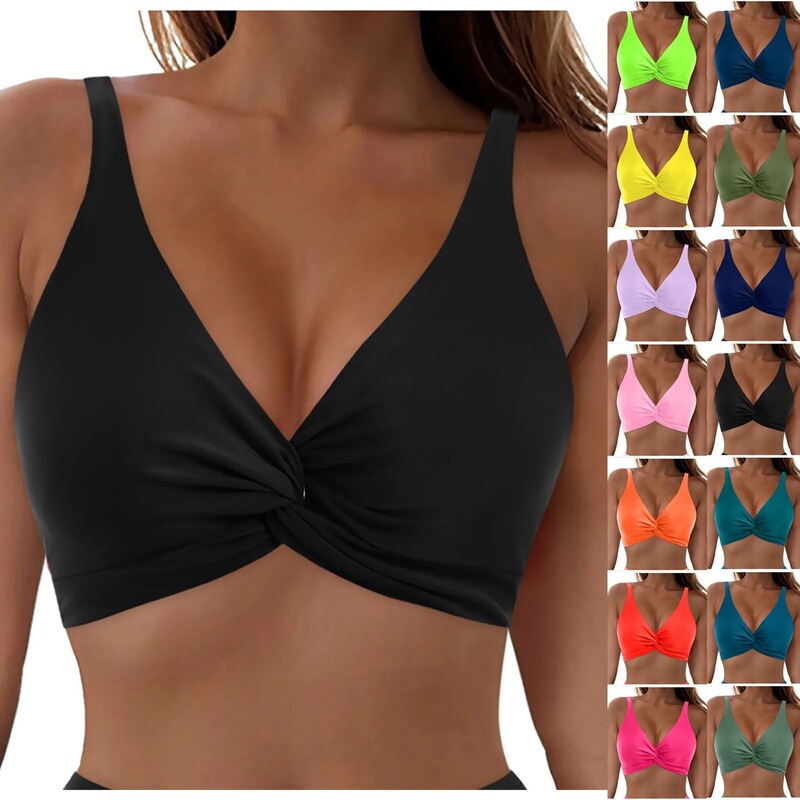 Amazon's New European and American Style Nude-Feel Sports Bra, Feminine Twist Anti-Shock Bra with Breast Pads, Swimsuit