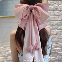 春夏新作【ピンクミストアプリコットフラワー】春夏甘い軽い高級感ハイエンドリボンスプリングクリップ特大デザイン