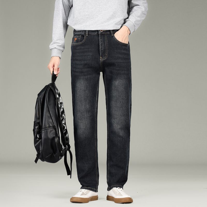 Entong Style Men's Autumn and Winter High Waist Loose Straight-Leg Jeans Retro Stretch Thick Business Casual Trousers