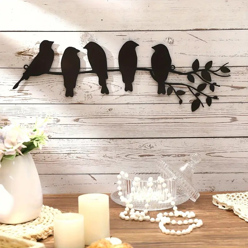 Cross-border Metal Bird Wall Art 5 Birds Branches Wall Decorations Hanging Ornaments