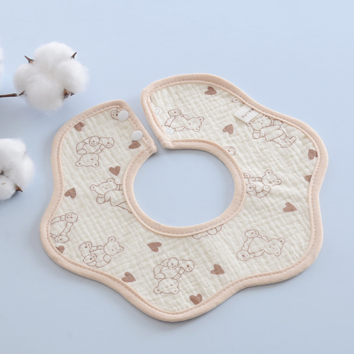 Baby cotton bib Class A 360-degree rotating TPU waterproof spit napkin cartoon printed water-absorbent petal bib