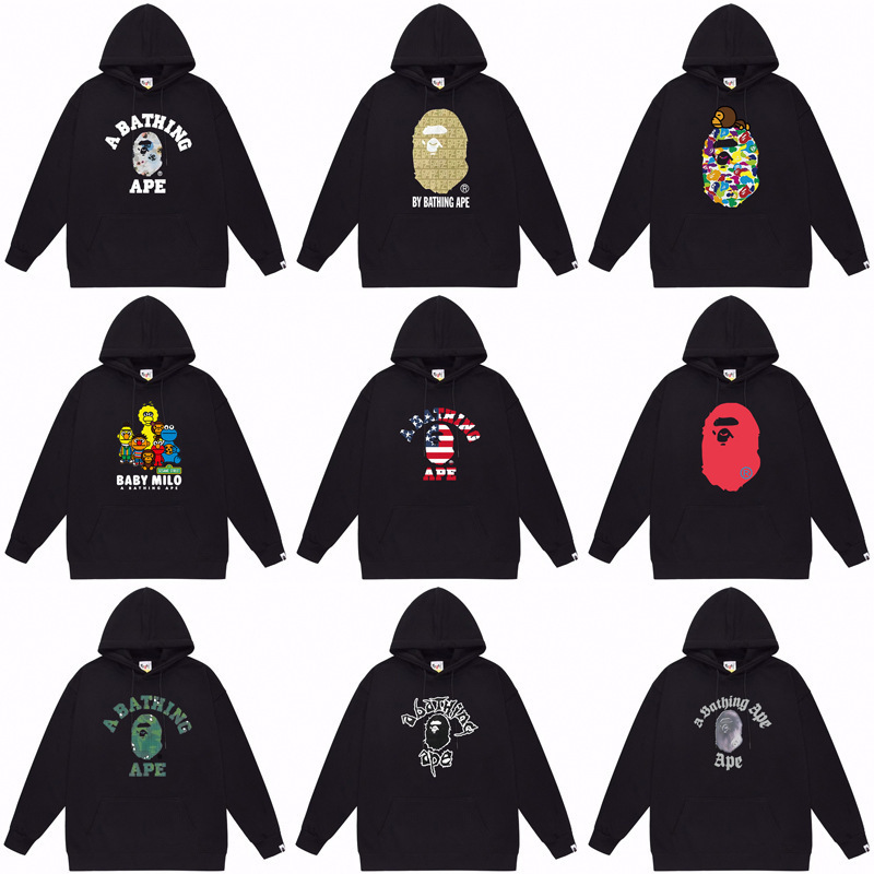 Trendy new pure cotton fleece hooded BAPE ape head shark sweatshirt, cartoon design, suitable for cross-border e-commerce and export