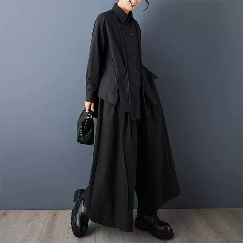 Рубашка корейского стиля plus size, осенняя, оверсайз с длинными рукавами и завязками