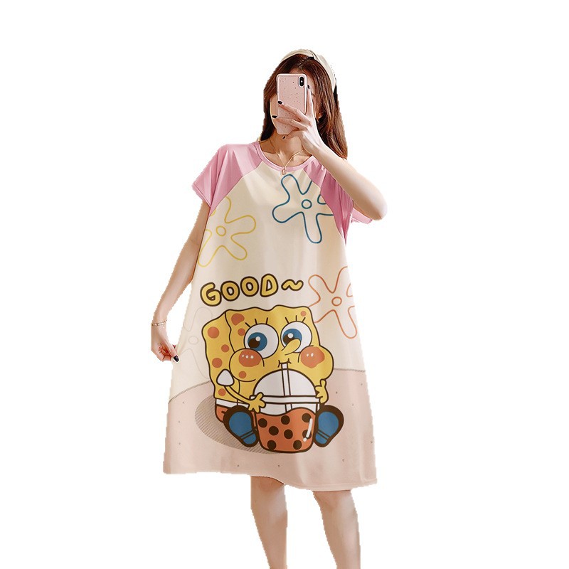 Camisón del sudeste asiático falda de pijama de manga corta de verano para mujer falda de cultura de longitud media suelta delgada cross-border