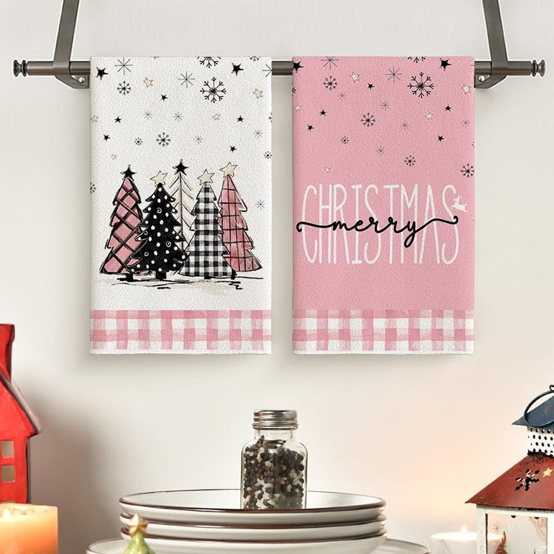 Cross-Border Hot-Selling Printed Towels, Customized Christmas Microfiber Absorbent Dish Towels, Kitchen Cleaning Polyester Towels