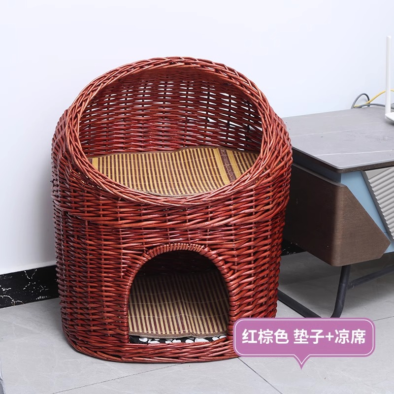 Casa de ratas tejida felina de sauce cuatro estaciones generales de verano desmontable felina perros pequeños y medianos Teddy tejido felina de mascotas