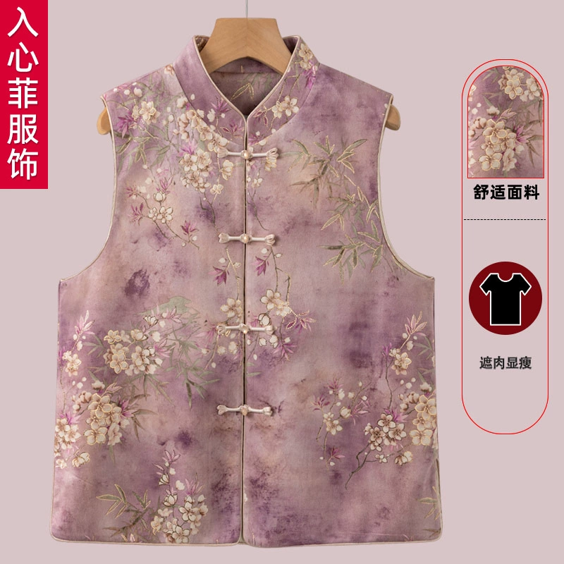 Пожилые люди новый китайский стиль жилет бабушка свободный жилет весна 2025 новая мама ретро конское пальто старуха