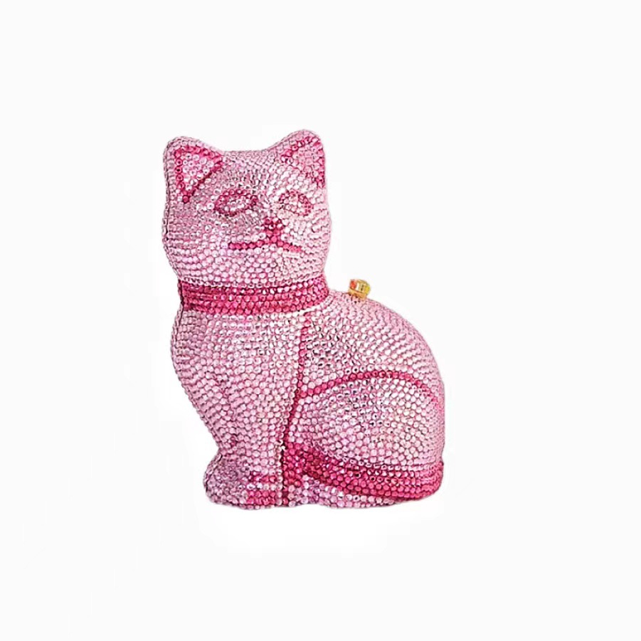 Gato con diamantes bolsas de cena, animales de banquete europeos y estadounidenses, bolsas de mano de diamantes, vestidos transfronterizos, bolsas de mujer, caja dura, embrague gato