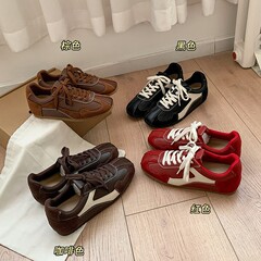 羊皮版！系带拼色内增高德训鞋女2025新款复古百搭阿甘鞋运动鞋女