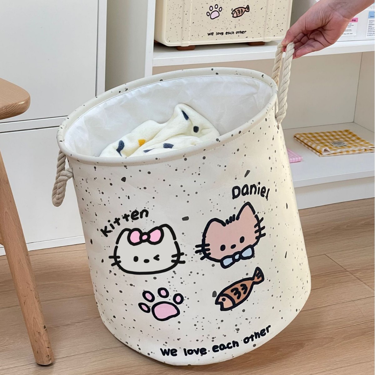 Nueva canasta de ropa sucia de gato lindo de gran capacidad, canasta de almacenamiento de ropa de baño, cubo de almacenamiento de peluche plegable para el hogar