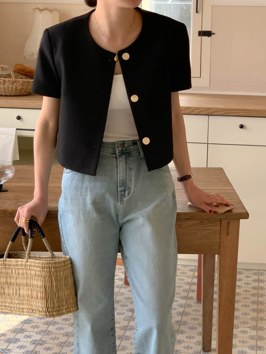 Corea del Sur chic verano estilo chanel cuello redondo de un solo pecho casual todo partido manga soplo abrigo corto de las mujeres chal