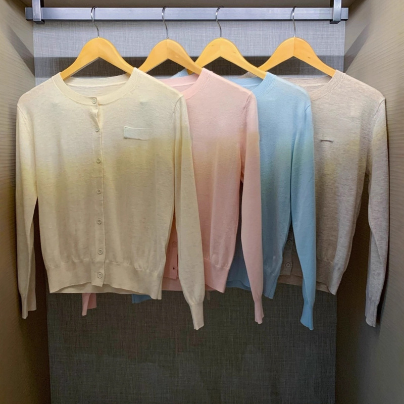 High Version Ac Smiley Face Cardigan Liu Yifei Star Same Style Wool Knitwear Women's Round Neck Knitwear Square Embroider Logo