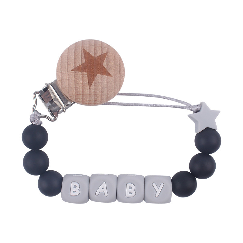 Nuevo bebé suministros de haya clip de estrella de dibujos animados creativo DIY bebé estrella de silicona pequeña cadena de chupete mordedor