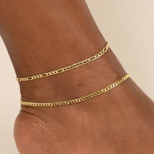Cross-border jewelry golden stainless steel Cuban chain with Figaro anklet suit women beach chain anklet