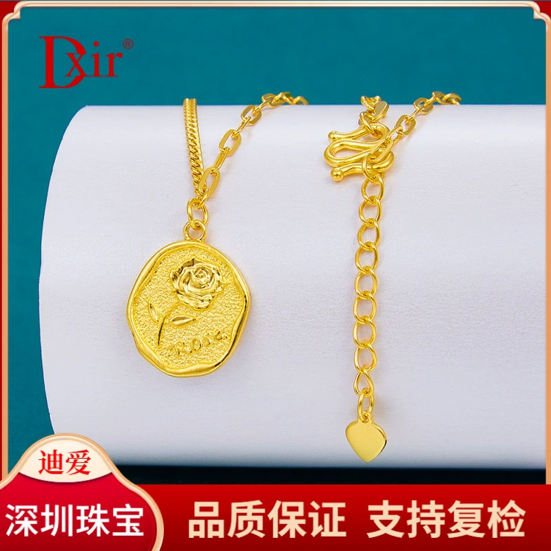 Чистое золото 9999 [Премиум] Подвеска с цветком розы, набор регулируемых цепочек. Гарантия подлинного золота.