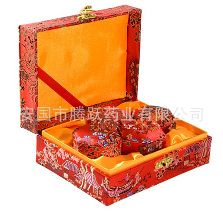 Hexagonal Brocade Gift Box Fabric Covered Cardboard Pill Jewelry Packaging Box Red 6-Insert Buckle Style key features