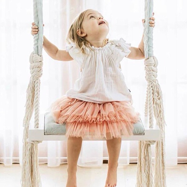 INS Style Children's Swing Hanging Chair Children's Room Decoration Baby Entertainment Swing Solid Wood Board Sponge Pad Cotton Rope Swing