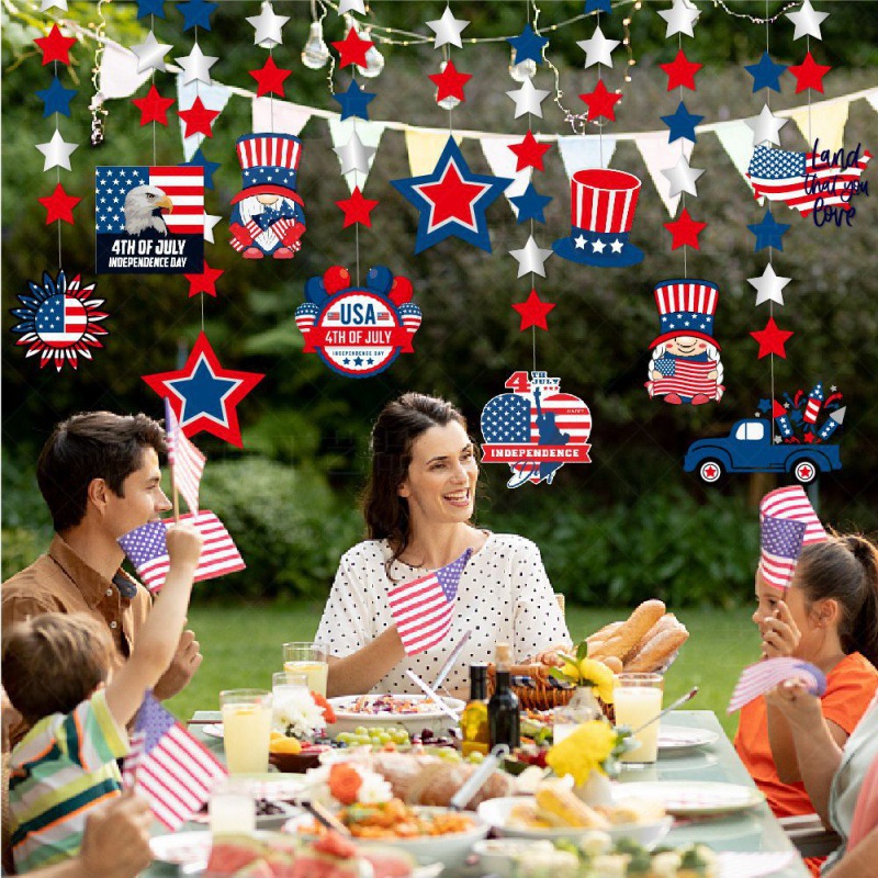 Fabricante directo para el día de la independencia de los Estados Unidos colgante de decoración de la estrella de la bandera de los Estados Unidos colgante de línea
