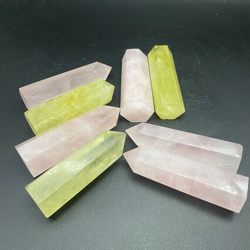 天然粉晶黄水晶柱子精品水晶雕刻件桌面摆件手工雕刻件装饰 买一送一 图 6