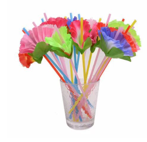 Paja de plástico desechable paja de plástico flexible creativo flor fiesta decoración paja bebida cóctel paja