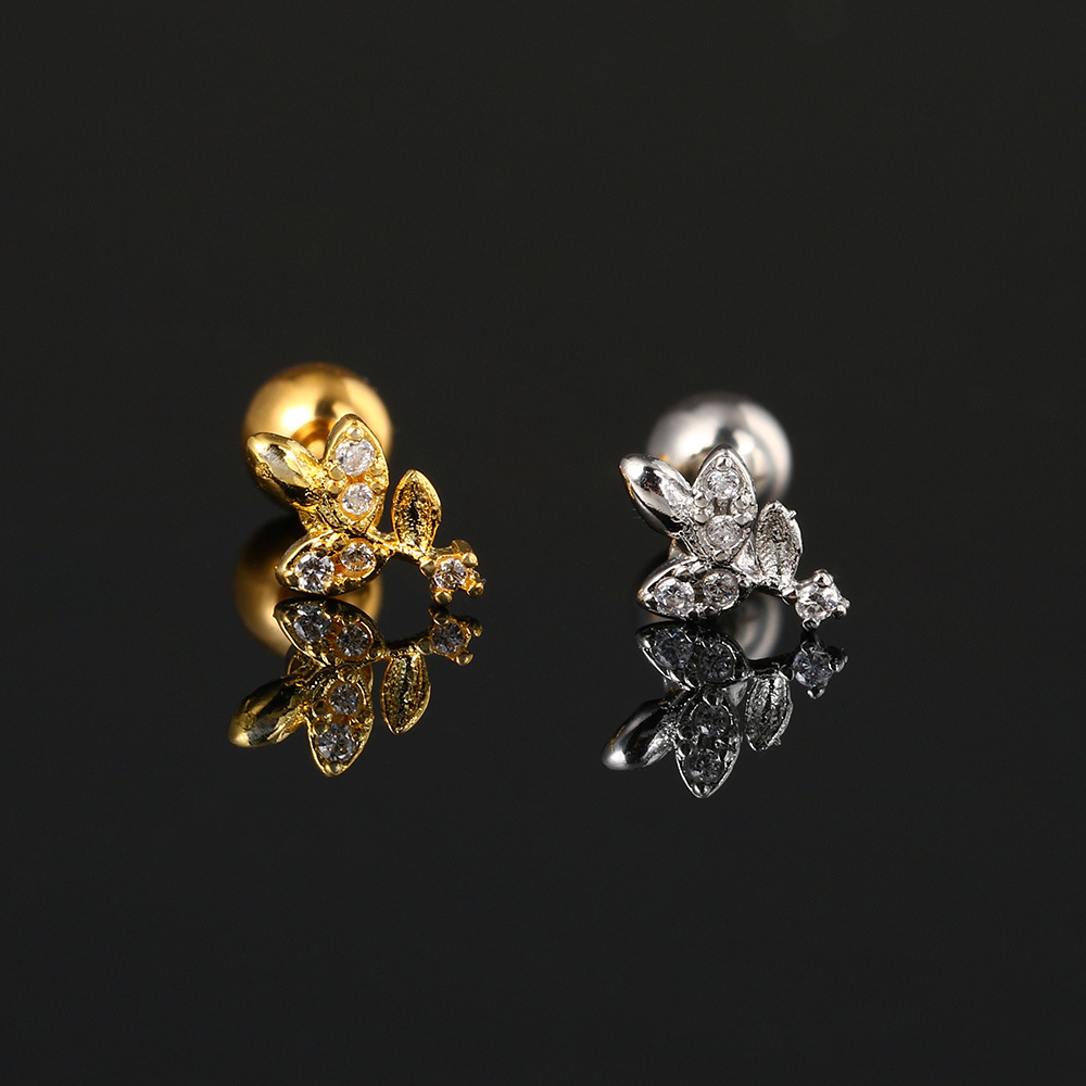 Ear Cartilage Rings & Studs Piercing Type 1 Piece Ear Cartilage Rings & Studs Classic Style Flower Copper Inlay Zircon Ear Cartilage Rings & Studs