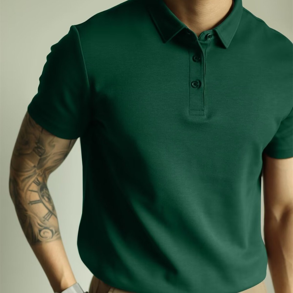 Camiseta de polo con cuentas de seda de hielo americano Camiseta de trabajo de manga corta delgada de manga corta para hombre Camisa de Paul de viaje informal de negocios